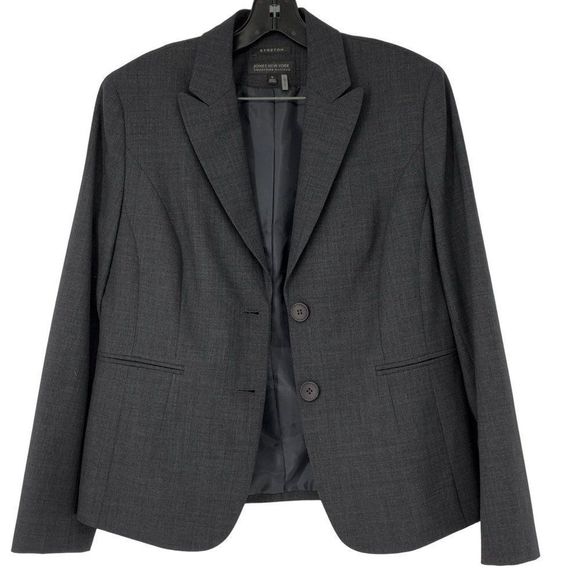 Womens Jones New York Platinum Blazer Charcoal Size 10 Stretch 3146 Washable - Picture 2 of 9